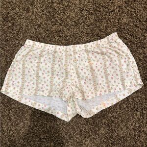 Brandy Melville White Floral Cotton Sleep Shorts with Pink & Yellow Flowers